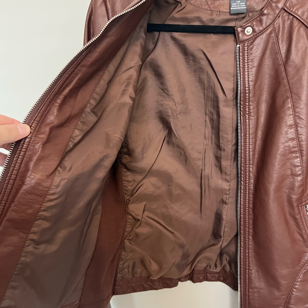 Kenneth Cole Reaction Brown Leather Jacket Size L - Picture 6 of 8